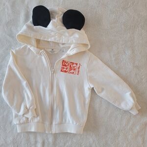 🧸2/20$ H&M x Keith Haring White Hoodie Zip-up 3-4T Kids Disney Mickey Mouse